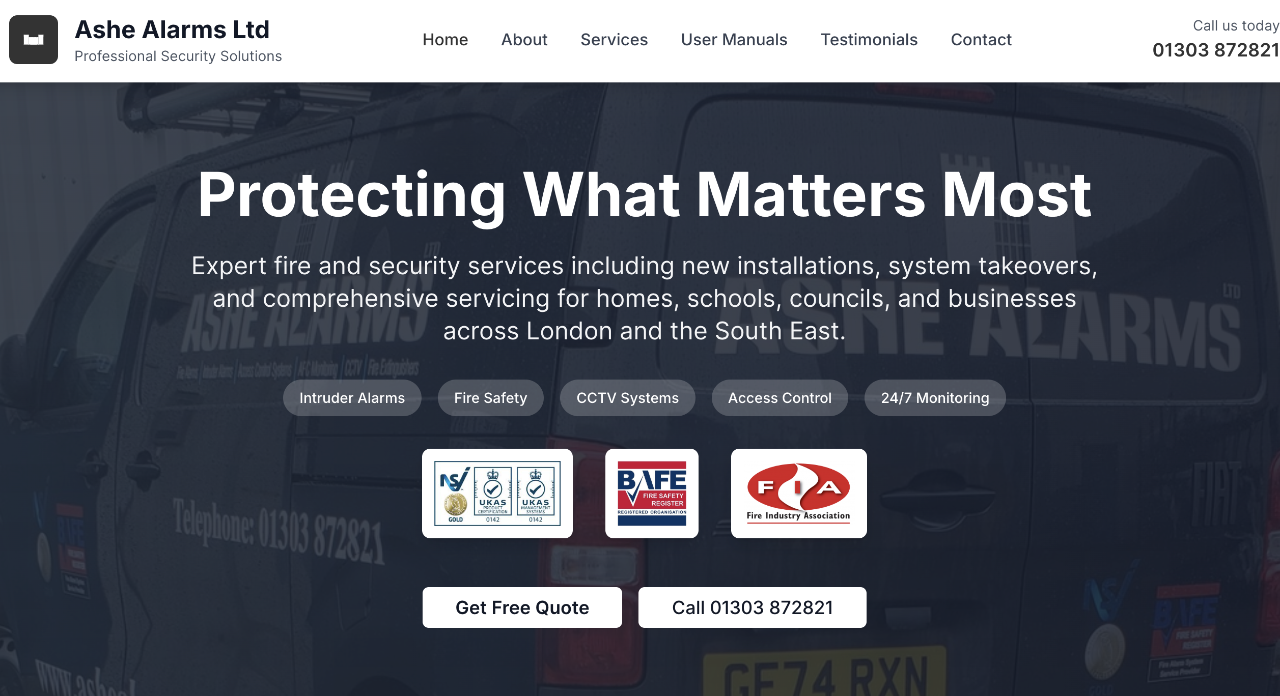 Ashe Alarms website preview