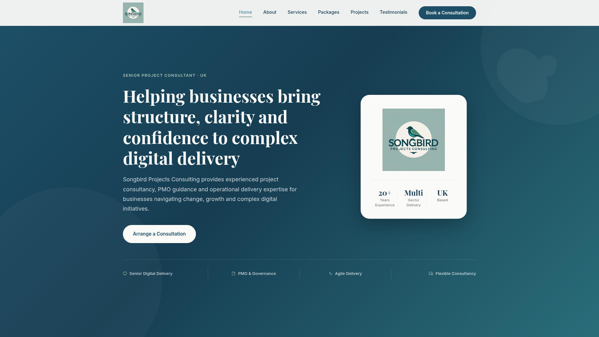 Songbird Projects Consulting website preview